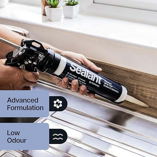 Bright White Construction Sealant & Adhesive All-in-One Hybrid Polymer | Superior to Silicone Bathroom Caulk Sealant | Waterproof, Odorless, Paintable Caulk | Kitchen Bathroom Outdoor 300 ml 1 Pack