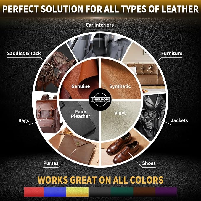 SHIELDOM Leather Cleaner and Conditioner Kit, Leather Care Cleaning Detailing Safely Cleans & Conditions Leather Car Interiors, Shoes, Bags & More - UV Protection Prevent Cracking & Fading - 5 Items