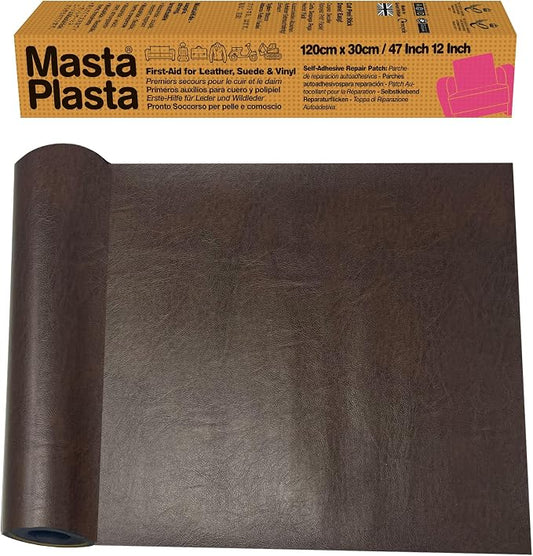 MASTAPLASTA Original Leather Repair Tape - Mid-Brown 47.5in x 12in (120 x 30cm). Upholstery-Quality. Quick and Easy Leather Repair Patch Self Adhesive for Couch, Leather Patches for Car Seats
