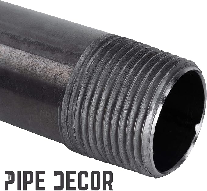 PIPE DÉCOR 1/2” x 9” Malleable Cast Iron Pipe Nipple, Pre-Cut Connectors, Industrial Steel Grey Fits Standard Half Inch Black Threaded Pipes Nipples and Fittings, Build Vintage DIY Furniture, 6 Pack