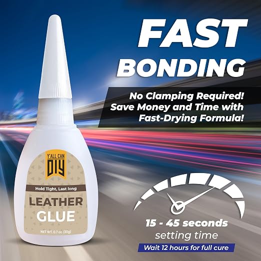 Y'allCanDiy Super Glue for Leather 2 Pk x .7 Oz. (20g)- Leather Glue - Adhesive for Purses, Sofas and Furniture. Heavy Duty Waterproof Cyanoacrylate Based Adhesive for Leathercraft, Upholstery