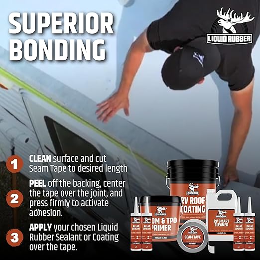 Liquid Rubber Peel and Stick Seam Tape - Fix Leaks, Repair and Restore Roof Joints and Tears, Bonds to EPDM, Metal, Tiles, Shingles, Wood, and Fiberglass Easy to Use, 2 Inch x 50 Foot Roll