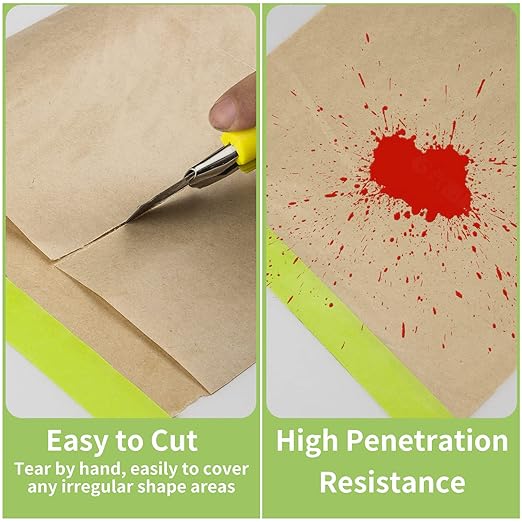 Tangibay Pre-Taped Masking Paper for Painting - 12 inch x 50 feet Tape and Drape Painters Paper, Paint Adhesive Protective Paper Roll for Covering Skirting, Frames, Cars and Auto Body (3 Rolls)