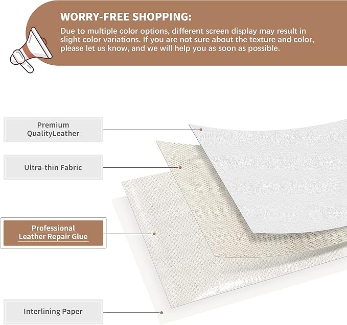 ONine Leather Repair Patch，Self-Adhesive Couch Patch，Available Anti Scratch Leather 5”X7.9”(12.7cm x 20cm) Peel and Stick for Sofas, Car Seats Hand Bags Jackets(Pearl White)