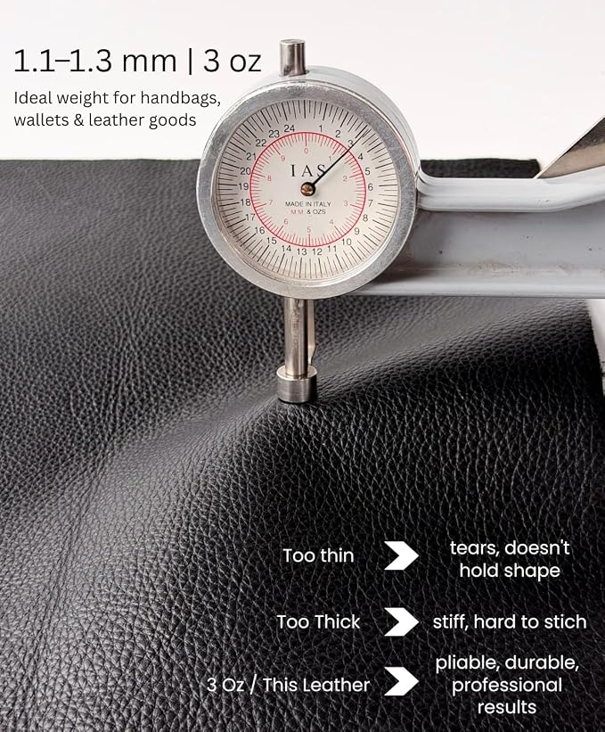 Natural Grain Cow Leathers: 12'' x 12'' Pre-Cut Leather Pieces (Black, 1 Piece)