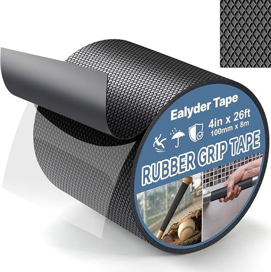 4 Inch x 26 FT Rubber Grip Tape, Black Ultra-Thin Strong Adhesive Anti-Slip for Handles, Home Use, Waterproof Wear-Resistant Heat Resistant Grip Tape, Comfortable in Hands