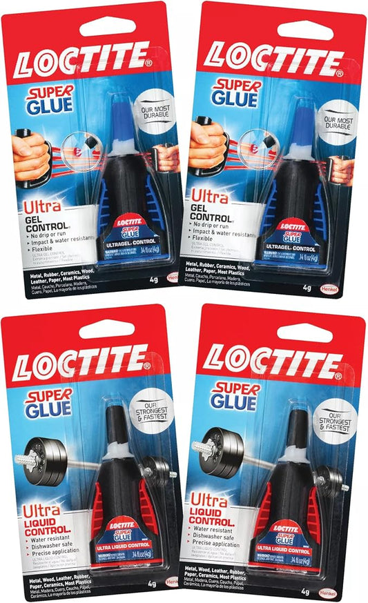 Loctite Super Glue Control Gel & Ultra Liquid for Wood, Metal, Crafts, & Repair, Cyanoacrylate Adhesive Instant Glue, Quick Dry - .14 fl Oz Bottle, Pack of 4