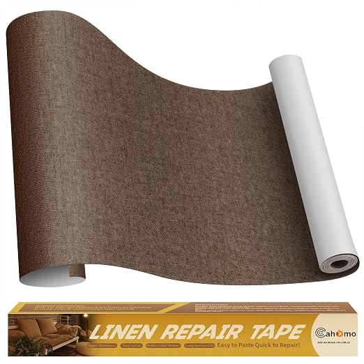 Linen Repair Tape 16x90 inch, Self Adhesive Fabric Patches, Couch Repair Patch Kit, Fabric Repair Tape for Furniture, Sofas, Carpet, DIY, Headboards, Chairs, Pillows, Linen Goods - Light Brown
