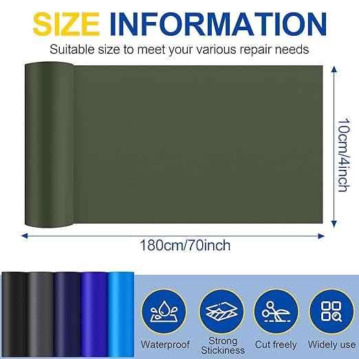 Fabric Repair Tape, Self Adhesive Nylon Repair Patch, Waterproof Outdoor Nylon Tape/Patch Kit for Down Jacket Clothing Tent Awnings Boat Cover Couches Army Green 4x70 inch