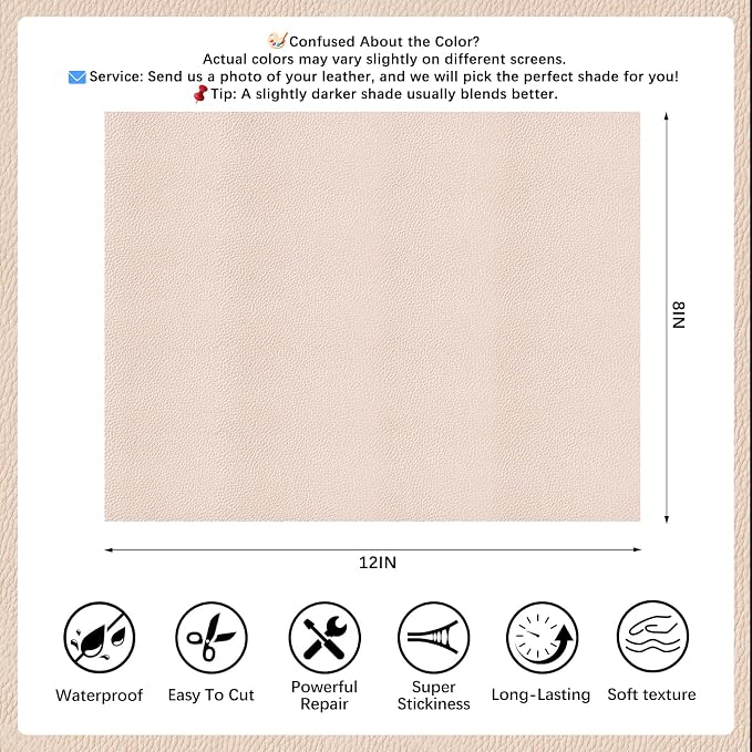 2 Pcs Khaki Leather Repair Tape, 8x12 Inch Leather Repair Patch Self-Adhesive, Waterproof Faux Leather Patch, Vinyl Repair Tape for Couch, Sofas, Furniture, Office Chair, Car Seats