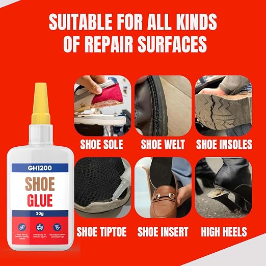 GH1200 30gx2 Pack Shoe Glue Heavy Duty, Clear Drying & Strong Shoe Glue Sole Repair, Non Stiff Repairs, Pegamento para Zapatos, Fixes Sneakers, High Heels, Crocs & More, can Bear Extreme Conditions