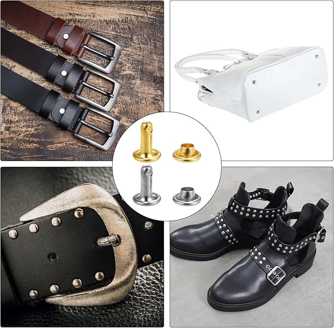 HARFINGTON 100 Sets Leather Rivets 12 x 12mm Metal Double Cap Rivet Snaps Studs Fasteners with 3pcs Setting Tools Rivets for Leather Craft DIY Repair Decoration, Silver Tone