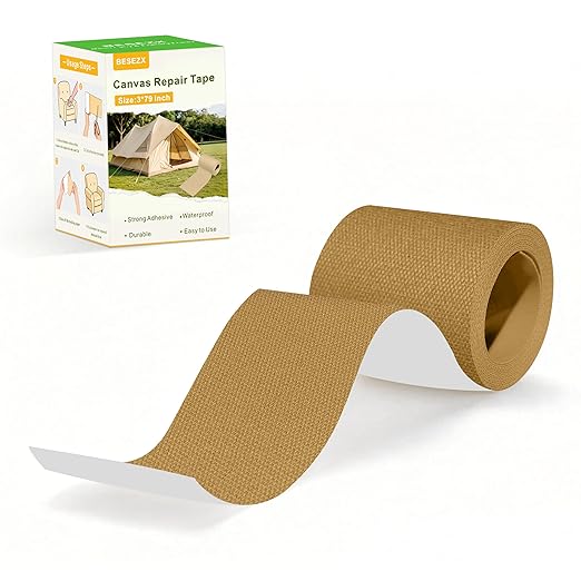 Besezx Canvas Repair Tape,Outdoor Gear Patch, 3x79 Inches,Waterproof Self-Adhesive Fabric Repair Tape for Repairing Boat Covers,Sun Shades,Sofas,Tents,Lounge Chairs,Awnings (Flaxen)