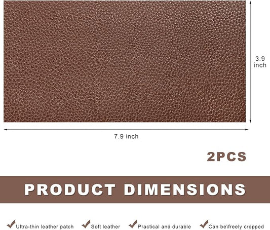 2 PCS Leather Repair Patch Tape, 4 x 8 Inch Self-Adhesive PU Vinyl Repair Kit Cuttable Patches, Portable Super-Thin Leather Patch Tape for Repairing Car Seats Sofas Chairs (Dark Brown)