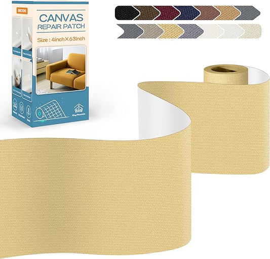 KING MOUNTAIN Canvas Repair Tape,Outdoor Gear Patch, 4×63 Inches,Waterproof,Self-Adhesive for Repairing Boat Covers,Sun Shades,Sofas,Tents,Lounge Chairs,Awnings (Beige-1)
