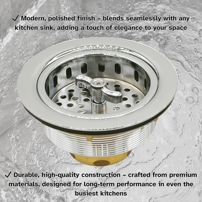 Westbrass A213-05 3-1/2" Wing Nut Twist Style Large Kitchen Sink Basket Strainer, Polished Nickel