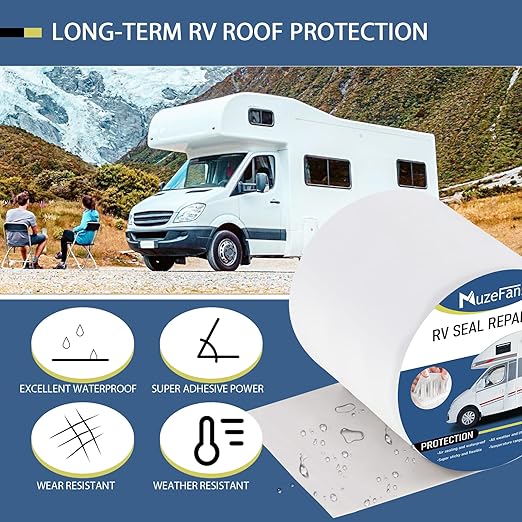 RV Roof Tape 6 Inch X 50 Feet 1Pack, UV & Weatherproof White RV Sealant Roofing Tape,Waterproof RV Tape for Camper Trailer Truck Stop Roof Window Boat Sealing Leak Repair