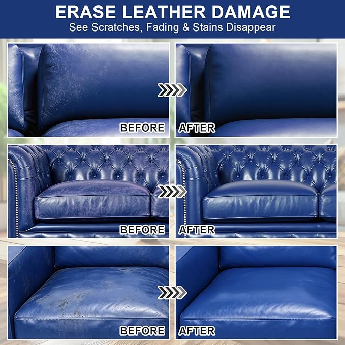 STARTSO WORLD Leather Recoloring Balm, Navy Blue Leather Repair Kit for Furniture, Leather Dye, Leather Color Restorer for Couches, Leather Couch Paint | Repair, Restore & Renew Old, Faded Leather