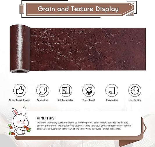 KING MOUNTAIN Leather Repair Patch,4 x 63 Inches self Adhesive Leather Repair Tape for Damaged Leather Furniture, Sofa Seating,Car Seats, Leather Goods（Red Brown）