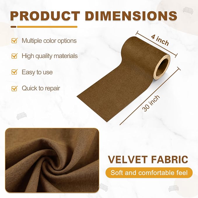 Velvet Repair Patch, Self-Adhesive Flannel Fabric Patch, Multi Colors, Microfiber Patch，Can be Used to Patch Sofas, Car Seats, Handbags, Jacket Holes and Tears (Brown)