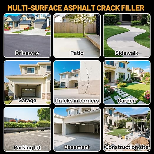 Asphalt Crack Filler, 9LB High Elasticity Asphalt Driveway Crack Filler, Self Leveling Waterproof Repair Sealant for Walkway, Road, Blacktop Concrete Joint, Indoor & Outdoor - Black (148.2oz)