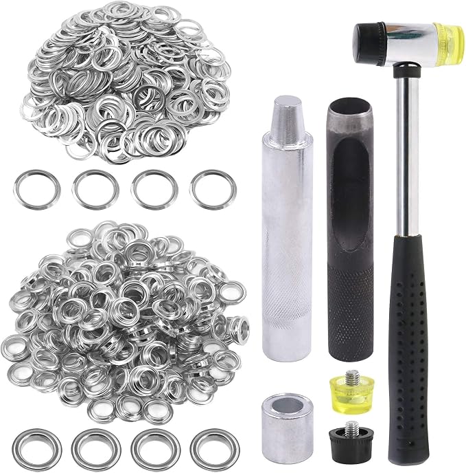 Glarks 124Pcs 1/2 Inch Silver Grommets Eyelets with Tool Sets, 120Pcs Grommets Eyelets with 4Pcs Installation Tools for Fabric, Canvas, Curtain, Clothing, Leather Repair and Decoration