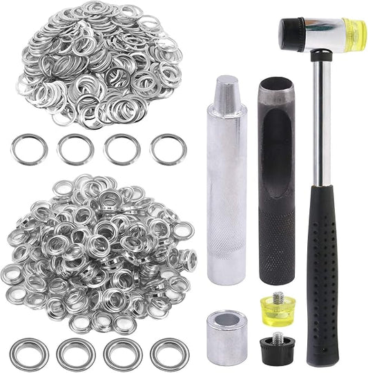 Glarks 124Pcs 1/2 Inch Silver Grommets Eyelets with Tool Sets, 120Pcs Grommets Eyelets with 4Pcs Installation Tools for Fabric, Canvas, Curtain, Clothing, Leather Repair and Decoration