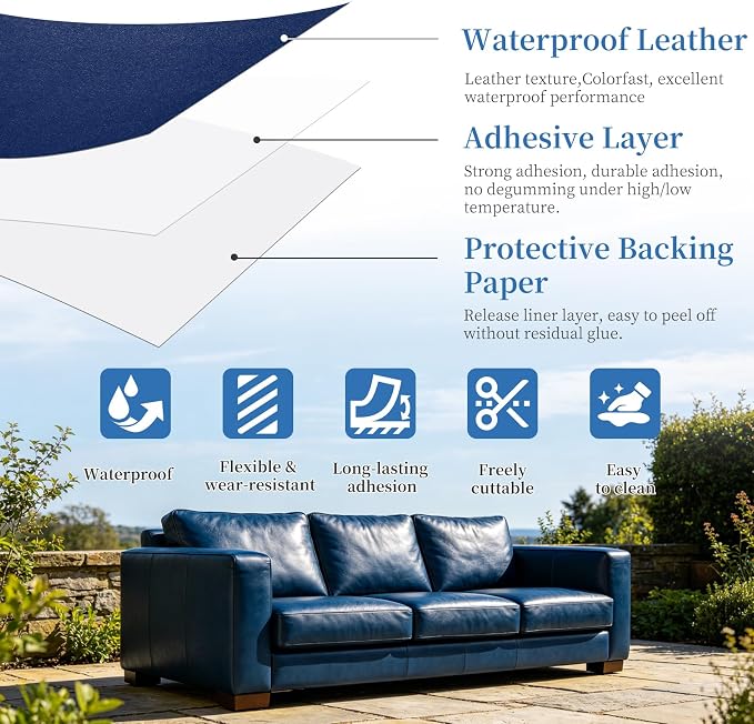 Fadoub Leather Repair Patch Tape Self-Adhesive, 8x11In Heavy Duty Vinyl Patch, Leather Repair Kit for Furniture, Sofa, Couch, Office Chair, Car Seat, Car Interior(Blue)