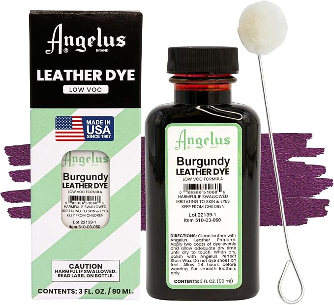 Angelus Leather Dye - Flexible Leather Dye for Shoes, Boots, Bags, Crafts, Furniture, & More 3oz, Dauber Included (Burgundy)
