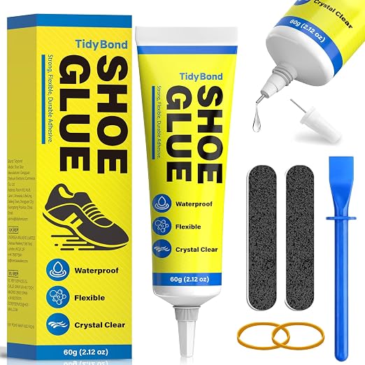 Shoe Glue, Shoe Repair Adhesive Flexible, Waterproof, Clear, Super Strong Glue for Soles, Sneakers, Boots, Leather, Handbags, Soles, Heels - Works on Leather, Rubber, Vinyl, Canvas - 2.1oz