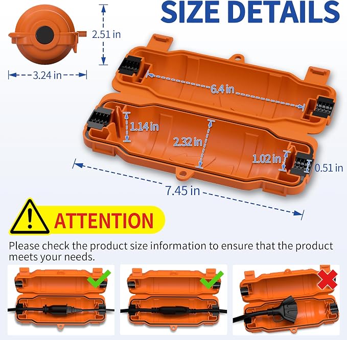 9 Pack Outdoor Extension Cord Safety Cover with Waterproof Seal IP54 Water-Resistant, Weatherproof Electrical Connection Box with 2 Latches, Plug, Socket, Holiday Decoration Light, Orange
