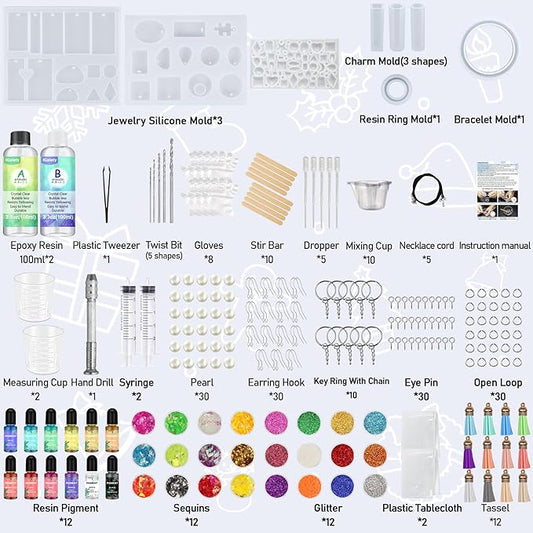 IGaiety Resin Jewelry Making Kit 240 Pcs Silicone Epoxy Resin Mold Keychain Starter Kit Bundle with Epoxy Molds and Pigments Tools for Beginners Adults Jewelry Earring Making