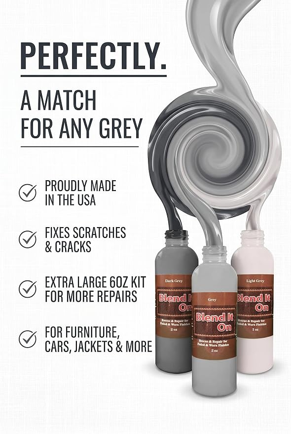 Blend It On Extra Large Leather Repair Kit, 6 Full Ounces for Furniture, Jacket, Sofa, Car Seat, Boots, Easy Instructions to Match Colors, Restore Any Material No Mixing Chart Needed (Grey Mix)