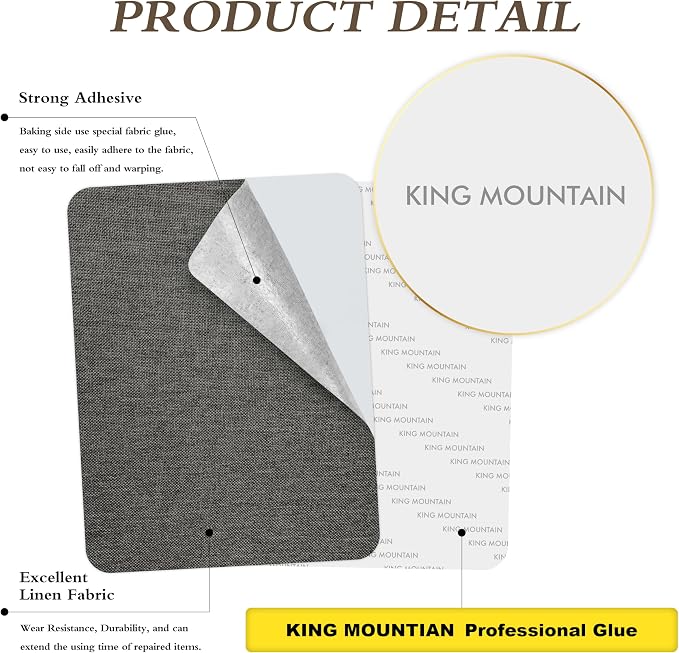 KING MOUNTAIN Fine Linen Repair Patches, Self-Adhesive Linen Fabric Patches, 8X11 inch 2 PCS, Multi Color, Can be Used for Linen Sofa Repair (8" x 11"-2PCS,Dark Grey 2.0)