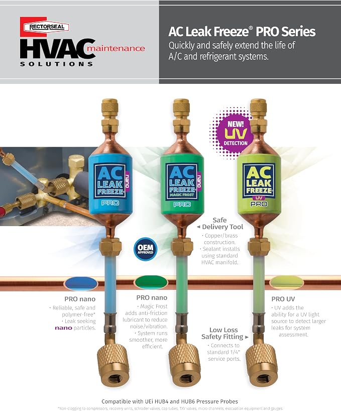 RectorSeal AC Leak Freeze Pro Nano with UV 45318 Refrigerant Leak Sealant, Quick and Easy, HVAC, 1.5 oz.