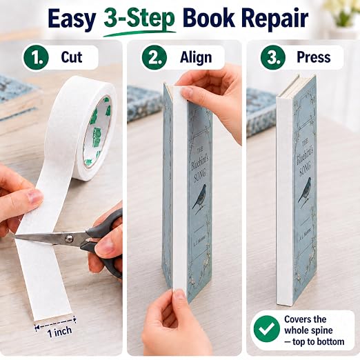 BookGuard 1 Inch White Book Binding Tape, Flexible Cloth Book Repair Tape for Spines, Covers, Textbooks, Hymnals, Bibles and Library Books, 15 Yard Roll