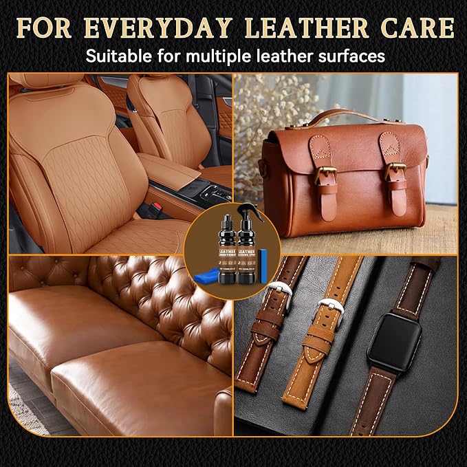 Leather Cleaner and Conditioner, Leather Cleaning Kit, Leather Conditioner, Cleans Stains, Restores Softness and Shine, Protects Cracking, for Car Seats, Sofa, Bags, 2 Bottles (4 oz Each)