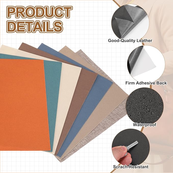 MECCANIXITY 2 Pcs Leather Repair Patch 8"x10" Self-Adhesive Leather Vinyl Repair Tape Kit for Furniture Couches Sofa Chair Car Boat Seats Jackets, Black