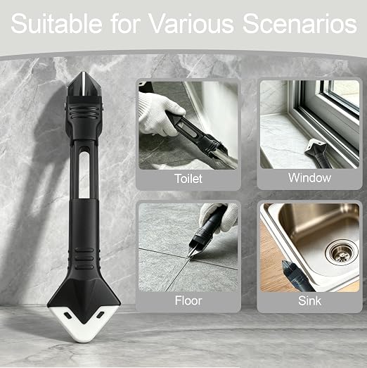 3 in 1 Caulking Tool – Silicone Caulk Remover with Scraper & Grout Removal, Sealant Finishing & Smoothing, Adhesive Residue Scraper, Caulk Finishing Kit for Home, Bathroom, Kitchen, Window, Sink