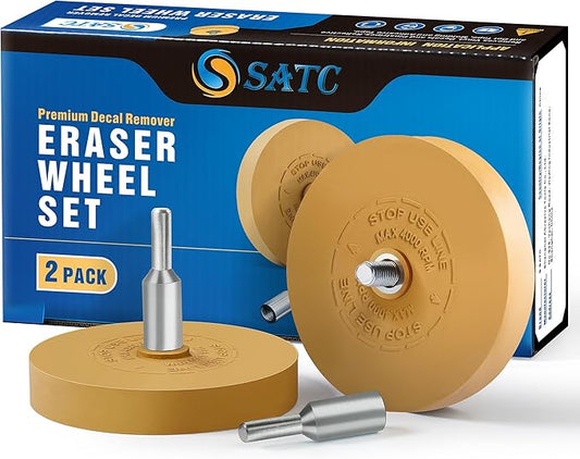 S SATC Decal Remover Eraser Wheel 2Pack Rubber Wheel Eraser with Drill Adapter Kit Car Emblem Pinstripe Graphics Stickers and Vinyl Removal Tool Adhesive Remover Wheel Air Tool for Drill