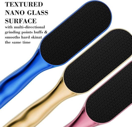 Nano Glass Foot File, Foot Callus Remover & Foot Scrubber for Smooth Feet, Professional Pedicure Tool (Heel Socks & Cracked Heel Stick Included), Gold