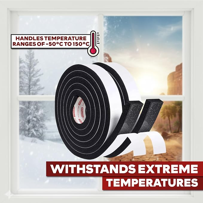 XFasten Black Foam Seal Tape With Adhesive, 1/8-Inch-Thick, 1/4-Inch x 20-Foot (3-Pack), High-Density Weather Strip for Window, Door, Pipe and AC Insulation - Neoprene Insulation Foam Strip
