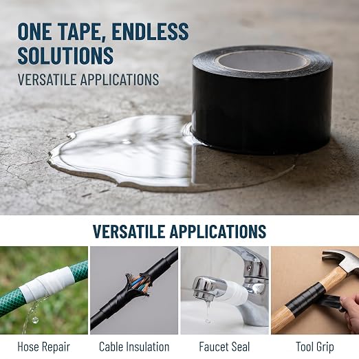 Self-Fusing Waterproof Patching Tape, Patch Tape for Repairing Pipe & Hose Leaks and Bucket Holes