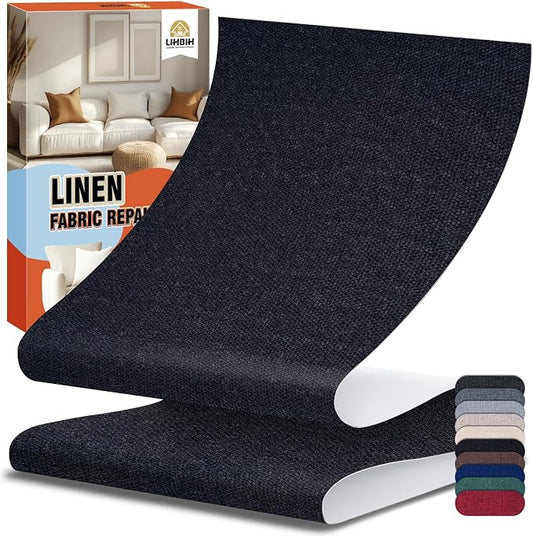 Linen Fabric Repair Tape 4x79 Inch, Self Adhesive Couch Patch Repair Fabric Tape for Furniture, Linen Patch Kit for Couch, Carpet, Upholstery, Chair, Sofa, Pillows, Bag (Coarse, Black)