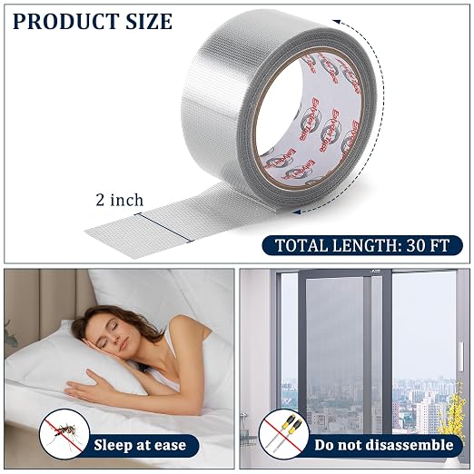 2″ X 30 FT Grey Window Screen Repair Tape, Strong Adhesive Fiberglass Mesh Patch for Window & Door Screen Tears