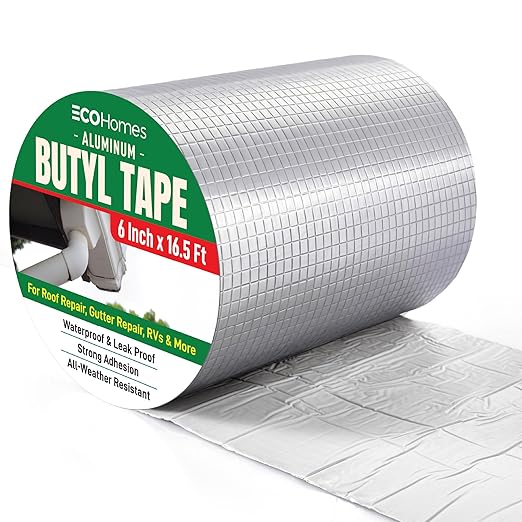 ECOHomes Aluminum Butyl Tape, Waterproof Aluminum Foil Tape for Leaks (6 Inch Wide) | Butyl Seal Tape for Roofs, Gutter Repair, Gutter Holes, Pipes, Metal Roof Patch, RV, Plumbing and Outdoor Sealing