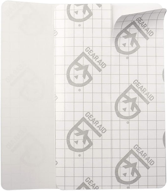 GEAR AID Tenacious Tape Flex Heavy Duty Patches for Fixing Holes and Rips in Outdoor Fabrics, Vinyl, Pool and Snow PVC Inflatables, Peel-and-Stick, Clear, Two 3" x 5" Patches