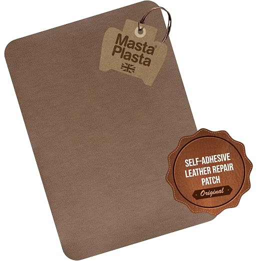 MastaPlasta Original Self-Adhesive Leather Patches for Furniture Repair - Tan 11" x 8" (28 x 20 cm). Upholstery-Quality Patch for Leather Chair, Leather Patch for Car Seat Repair