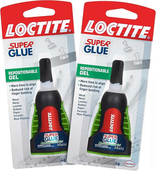 Loctite Super Glue Repositionable Gel, Clear, 0.14 fl oz Bottle, 2 Pack - Superglue for Plastic, Wood, Metal, Crafts & Repair, Cyanoacrylate Adhesive Instant Glue