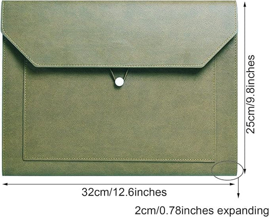 PU Leather A4 File Folder Document Holder 2 Pockets Portfolio Envelope Folder Case with Elastic String 3/4 Inch Expansion (Green)